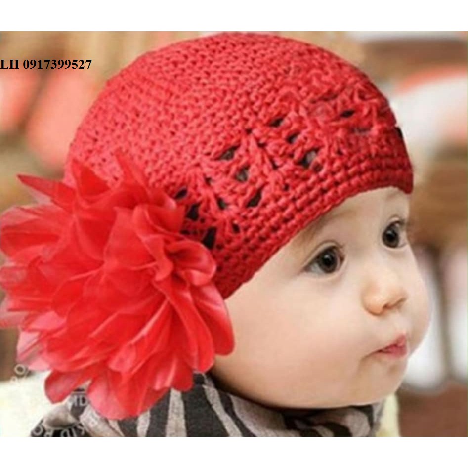Mũ len Beret Cho Bé, Nón len Bere Cho Bé Phối Hoa Đáng Yêu