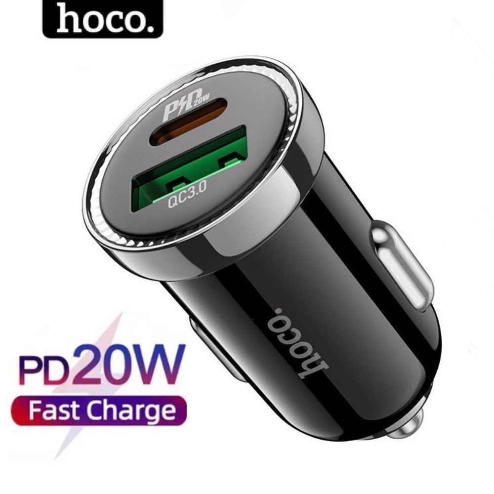 Tẩu sạc ô tô Hoco siêu nhanh 20w qc3.0 - Cốc oto 2 cổng có led dùng cho oto xe hơi hocomall
