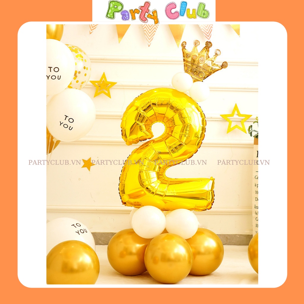 Bóng số đính vương miệng màu vàng trang trí sinh nhật