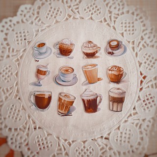 Set sticker cà phê xinh xắn có size bé bi và bé bự