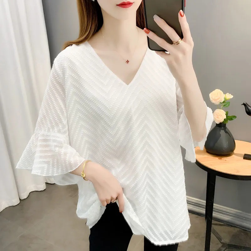【50-90KG】 Áo Voan Mỏng Cổ Chữ V Plus Size C9366