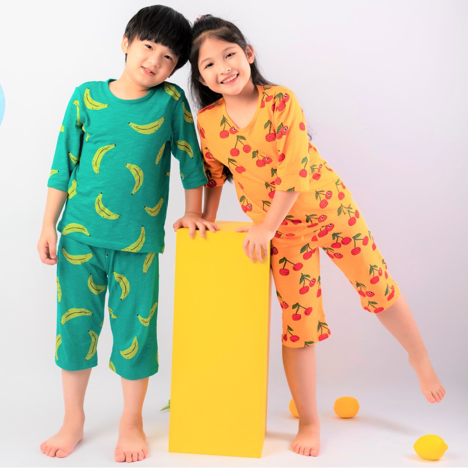 Đồ bộ lửng thun cotton, quần áo mùa hè cho bé trai, bé gái Unifriend 2020. Size trẻ em 5, 6, 7, 8 tuổi