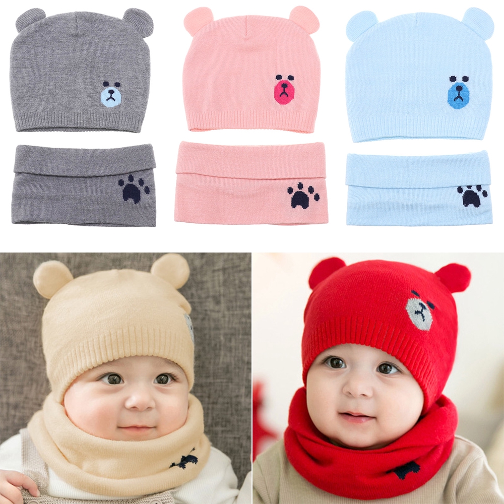 Set mũ len + khăn choàng cổ giữ ấm cho bé trai và gái