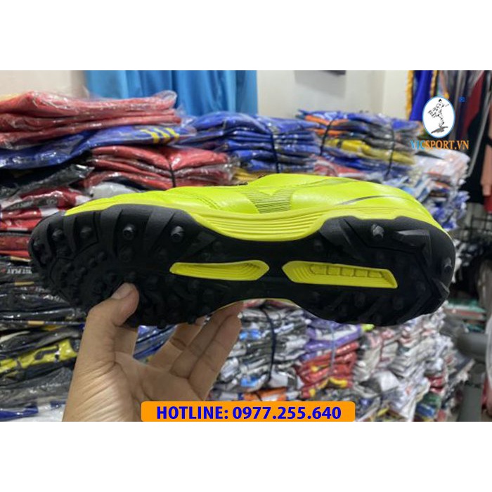 (Tặng Túi Đựng + Vớ) Giày Đá Bóng Mizuno Neo Xanh Dạ Quang, Giày Đá Banh Chân Bè Sân Nhân Tạo - Vicsport