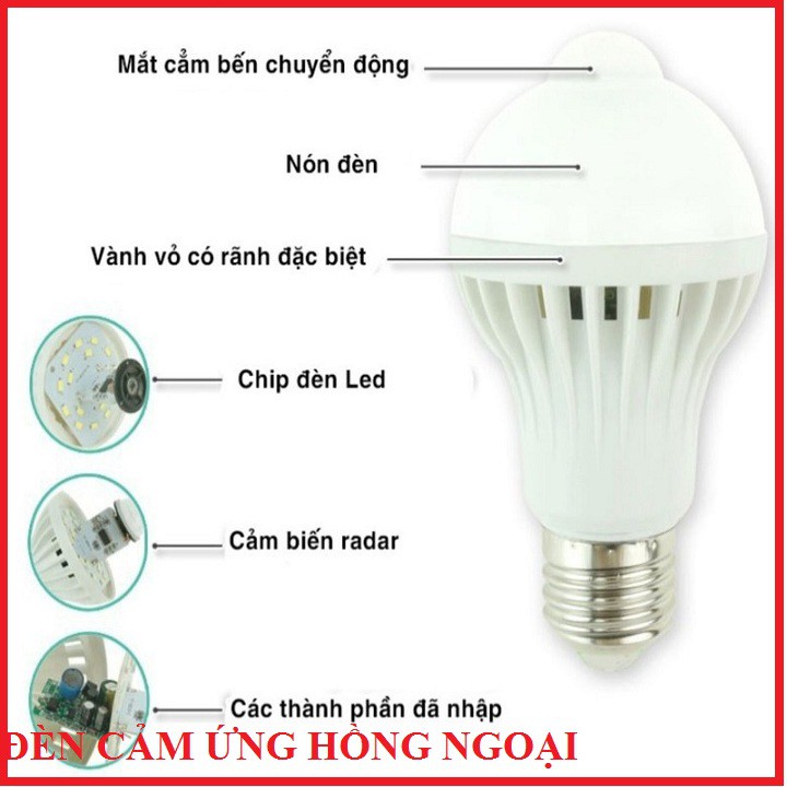 Combo03 bóng đèn cảm ứng hồng ngoại âm thanh và ánh sáng 9W