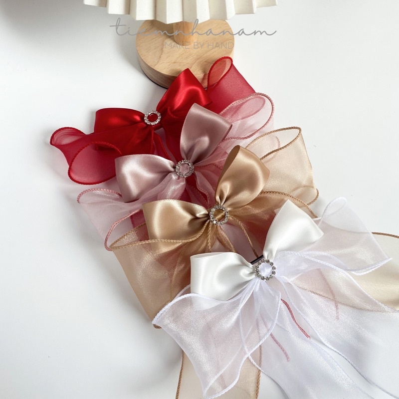 KẸP TÓC NƠ BÈO NHÚN TIỂU THƯ HÀN QUỐC PHỐI ĐÁ -[ Nhà Nấm handmade ]