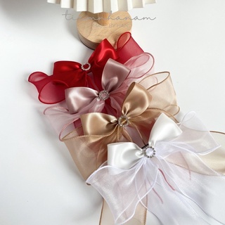 🎀 KẸP TÓC NƠ BÈO NHÚN TIỂU THƯ HÀN QUỐC PHỐI ĐÁ -[ Nhà Nấm handmade ]