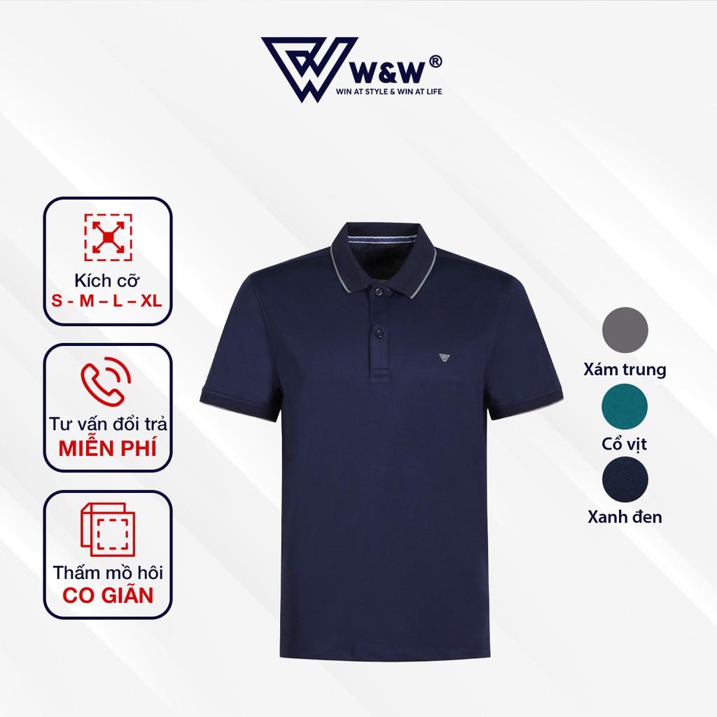 Áo Thun Nam Polo W&amp;W Dáng Regular Fit- Cổ Áo Không Chân Thiết Kế Hai Cúc, Áo Polo Nam Thoáng Mát, Thấm Hút Tốt WPO41R