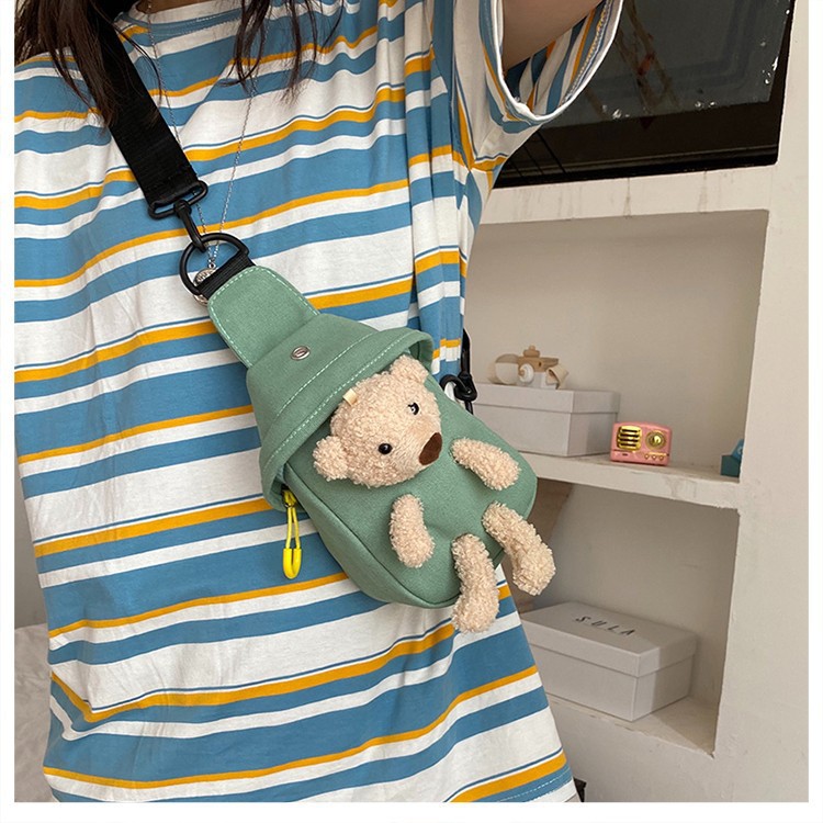 Túi Đeo chéo thời trang hàn quốc Gấu giấu trong Shalla K501 Tặng móc khóa cá heo