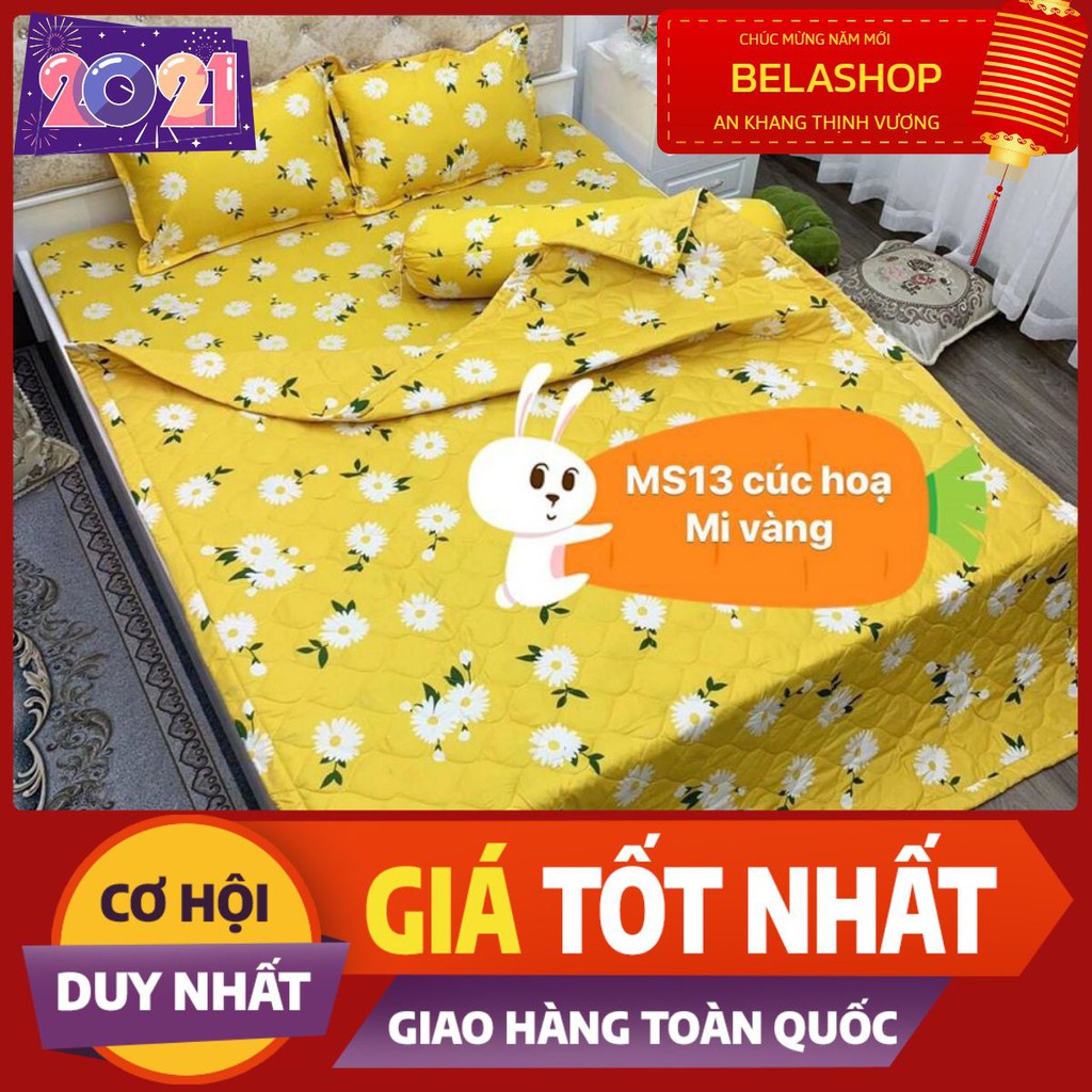 Bộ chăn hè ga gối gồm 1 chăn trần bông 1ga 2 vỏ gối nằm-cúc họa mi vàng