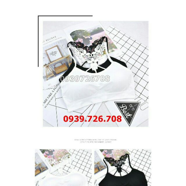 Áo lót bra cotton lưng ren bướm 3 lỗ