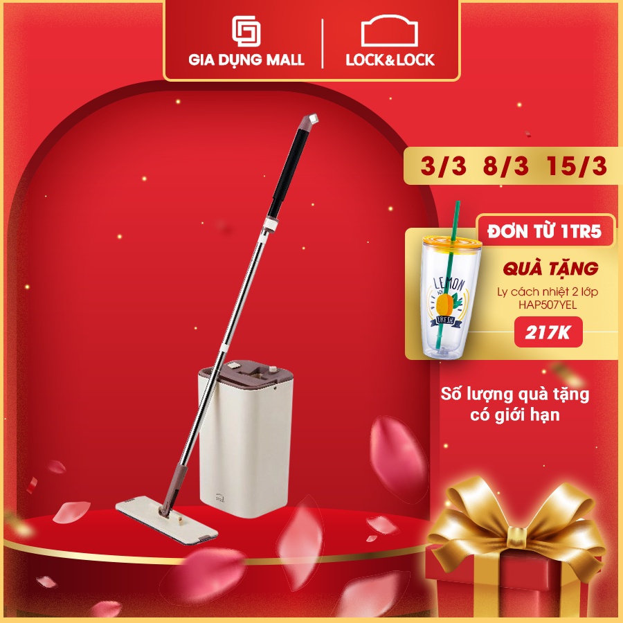 Bộ Cây Lau Nhà Lock&amp;Lock Squeeze Flat Mop ETM471-Chất liệu cao cấp trọng lượng nhẹ thiết kế chắc chắn-Chính hãng