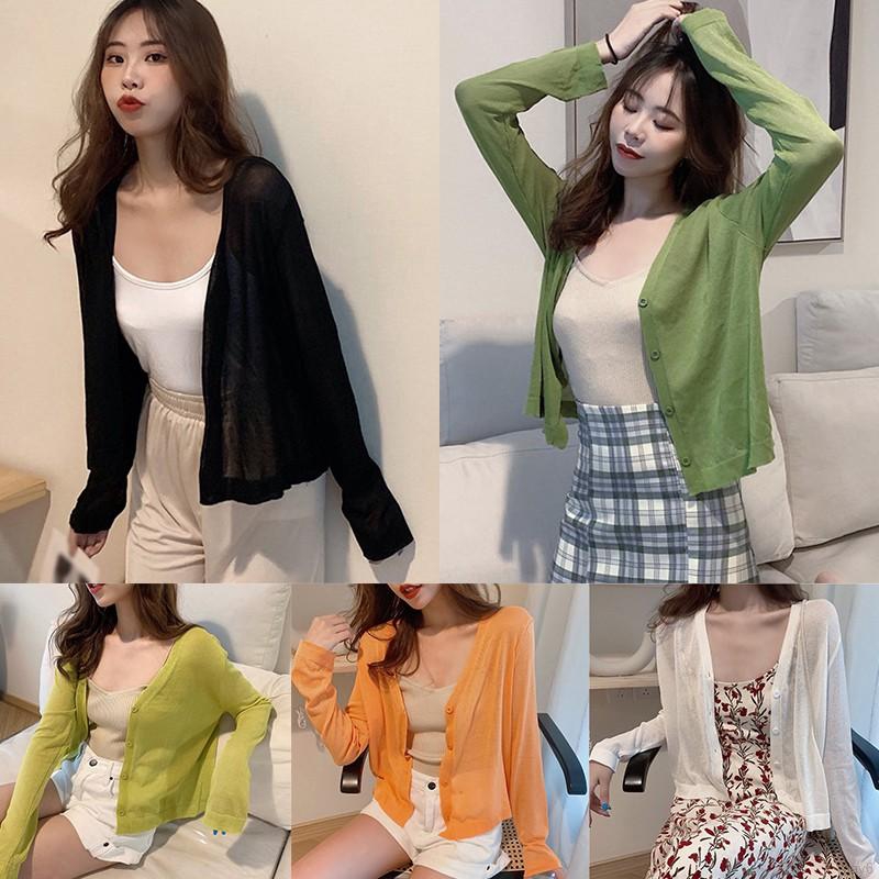 Áo Khoác Cardigan Dài Tay Cổ Chữ V Phối Nút Đơn Giản Kiểu Hàn Quốc Cho Nữ