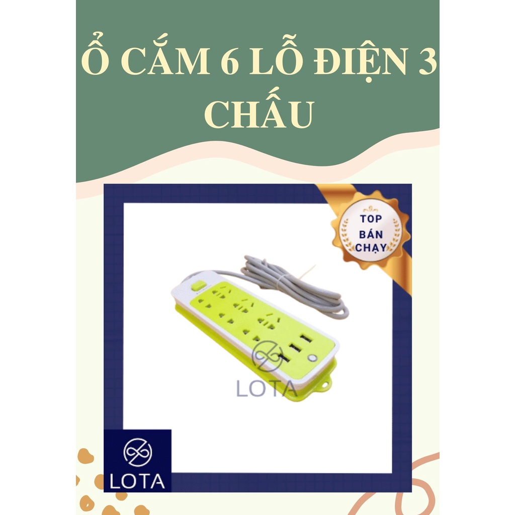 Ổ CẮM 6 LỖ ĐIỆN 3 LỖ USB MÀU XANH LÁ, ổ cắm dây dài nhiều lỗ tiện lợi đa năng có sạc điện thoại lỗ USB, electric plugs