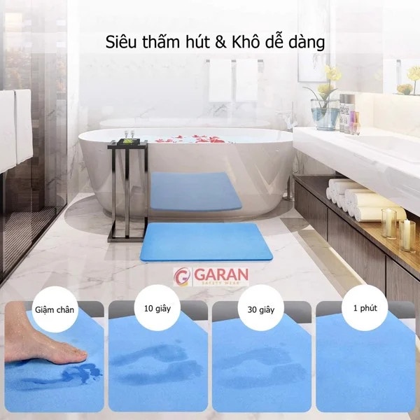 Thảm Lau Chân Bằng Đá Siêu Thấm Nước, Khô Nhanh Dùng Trong Nhà Tắm Chống Trơn Trượt Tốt