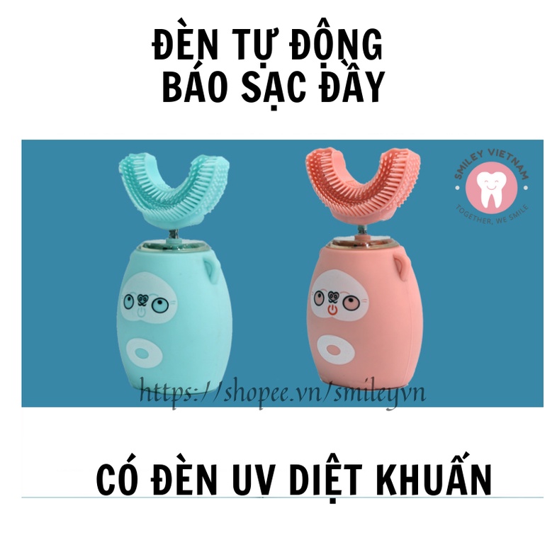 Bàn chải điện cho bé chữ U Healthy Baby - bàn chải thông minh cho bé công nghệ Đức - giúp bé vệ sinh răng miệng tự động