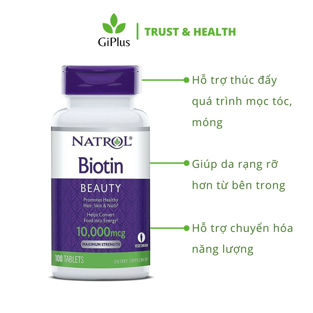 Viên Uống Hỗ Trợ Mọc Tóc, Móng Natrol Biotin 10.000mcg (100 Viên/Lọ)