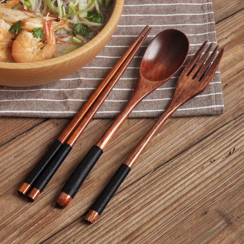 Bộ 3 Món Đũa Muỗng Nĩa Bằng Gỗ Tự Nhiên Chống Trượt