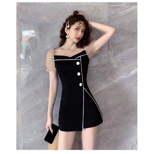 Đầm tay lưới viền trắng xinh xắn