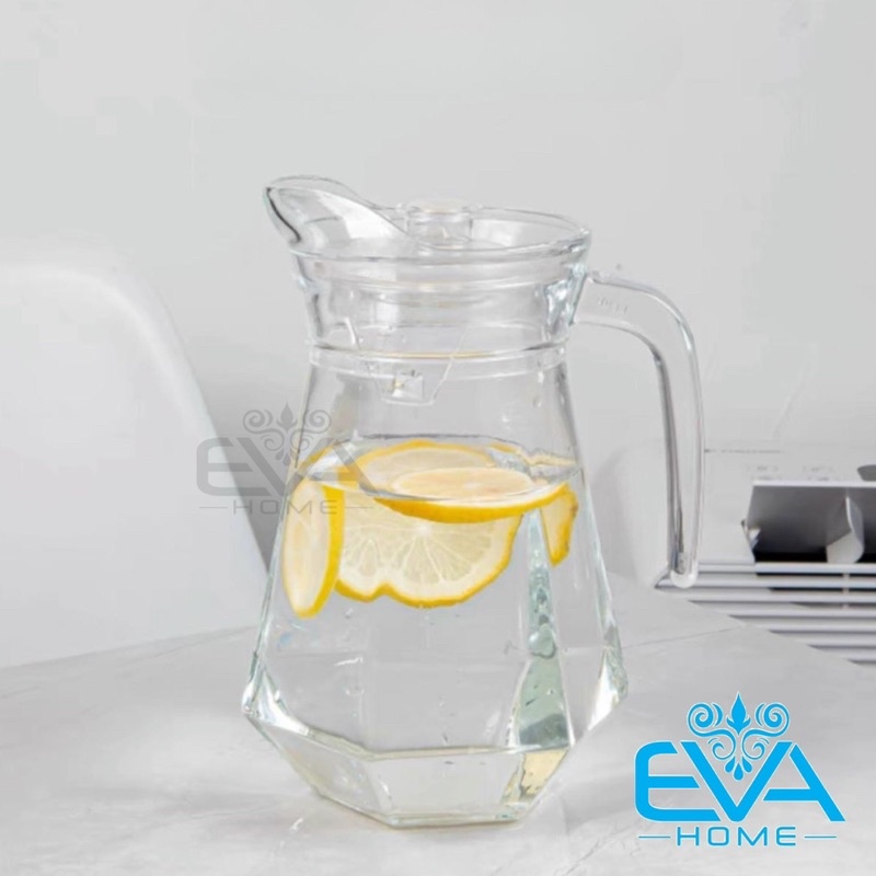 Bình Thuỷ Tinh Đựng Nước 1.3L Quai Cầm Miệng Rót Cạnh Kim Cương EH1028 Glass Pitcher Diamond Shape Striped Jar 1300 ML