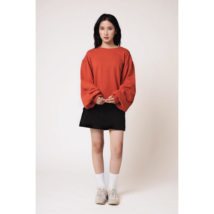 Áo Sweatshirt Nỉ Không Mũ Nữ BOO Dáng Rộng Phối Tay Bồng Nữ Tính