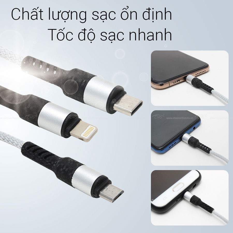 Cáp Sạc Điện Thoại 3 Đầu Lightning/Micro USB/Type C CIND WF-724 120cm Màu Vàng - Nhập Khẩu Chính Hãng