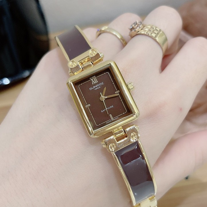 Đồng hồ nữ Sunrise mặt vuông, kính chống xước, máy nhật, bảo hành 12 tháng