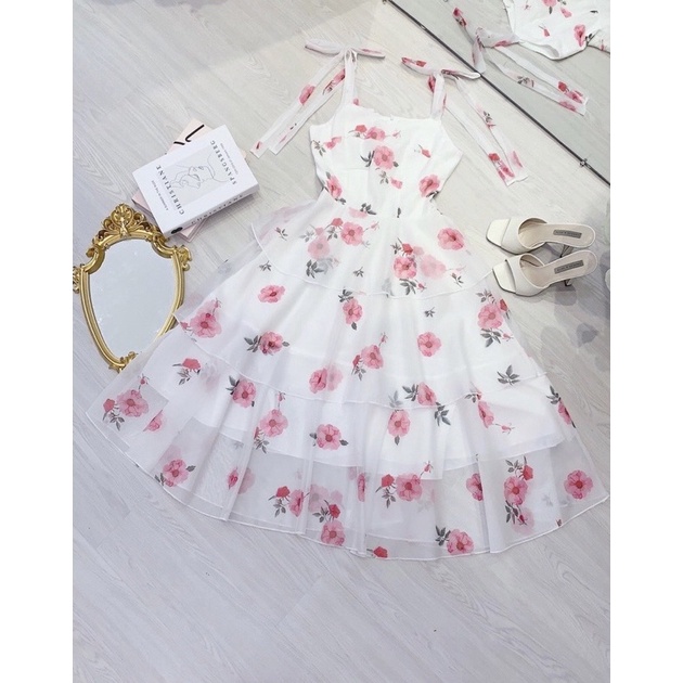 [ 𝐅𝐑𝐄𝐄 𝐒𝐇𝐈𝐏 ]   VÁY HOA 3D DÀI TAY CHUN EO CÚC NGỌC ,HÀNG THIẾT KẾ CAO CẤP