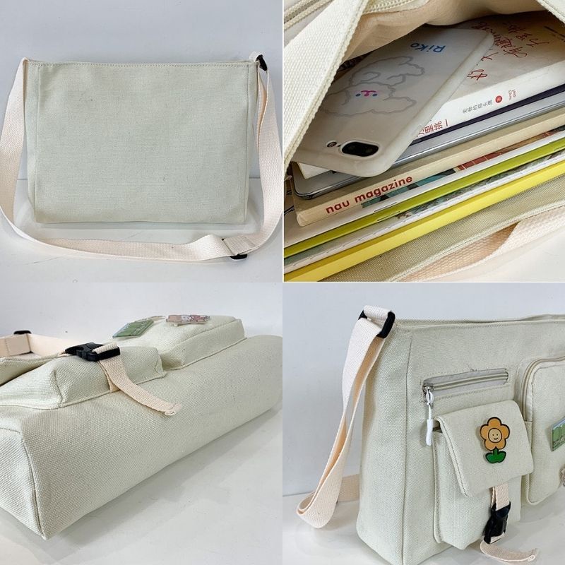Túi tote túi vải canvas trơn đeo chéo đi học đi chơi giá rẻ phong cách Hàn Quốc thời trang Tucanvas TCV47