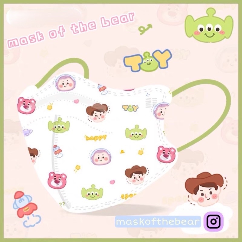 Khẩu trang 3D kháng khuẩn hoạ tiết hoạt hình, gấu dâu cực xinh cho bé trên 10 tuổi và người lớn (1 cái)