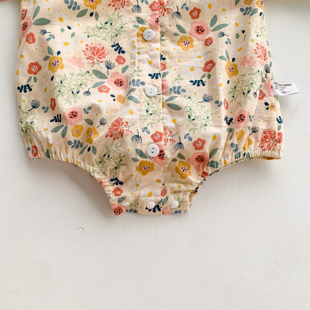 Bộ Áo Liền Quần Tay Dài In Hoa + Mũ Dễ Thương Cho Bé Gái Sơ Sinh