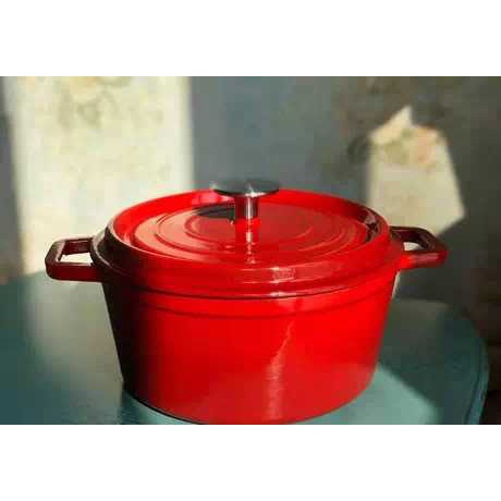 Nồi gang xuất khẩu Petit World, nồi gang màu đỏ 22cm, dung tích 3.2 lít dùng nướng bánh, nấu các món kho ninh hầm