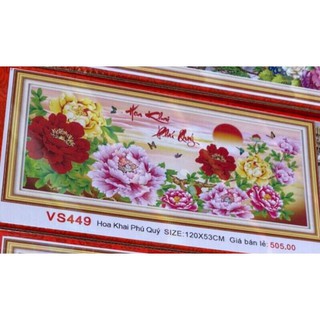 Tranh đính đá hoa mẫu đơn hoa khai phú quý vs449 kt 120x53cm