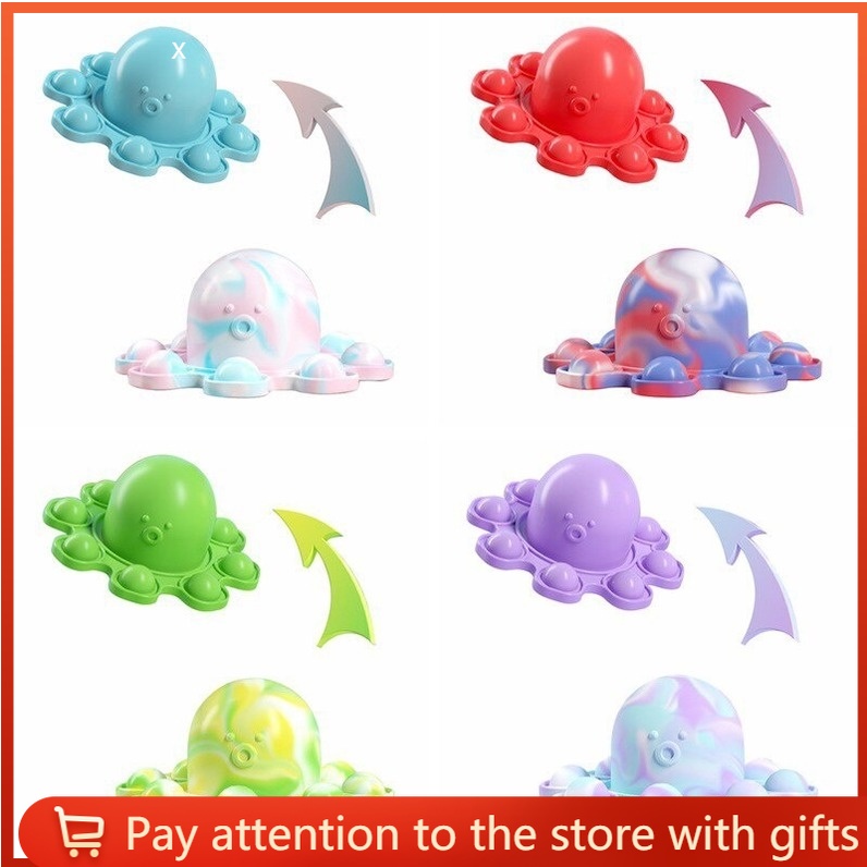 💥COD💥MỚI Push pop it Fidget Móc khóa đồ chơi giải nén Bạch tuộc lật Móc khóa fidget face-changing silicone octopus