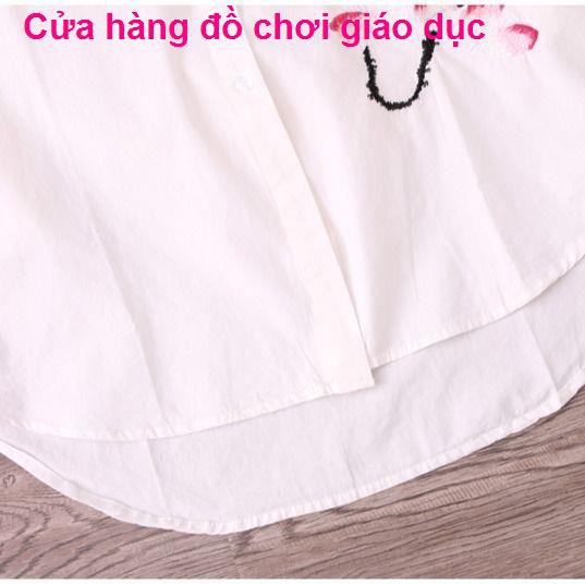 SHOP XINH Cotton tinh khiết thêu văn hóa áo sơ mi nữ phiên bản Hàn Quốc của dài tay rộng rãi