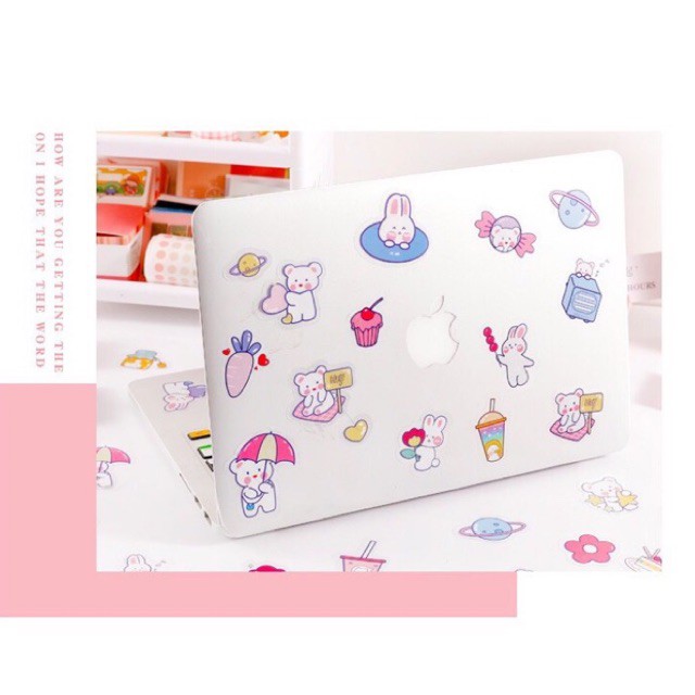 SET 40 MIẾNG STICKER HÌNH MÈO THỎ DỄ THƯƠNG KÈM HỘP BÌA ĐỰNG CHẤT LIỆU CHỐNG nươc,dùng trang trí sổ vơ,dán điện thoại