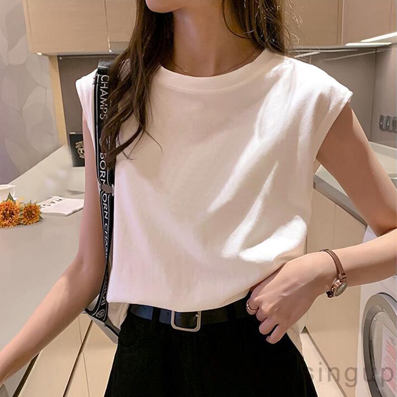 DRE-Women Summer Tank Tops, Solid Color Round-Neck Sleeveless Casual Tank Tops