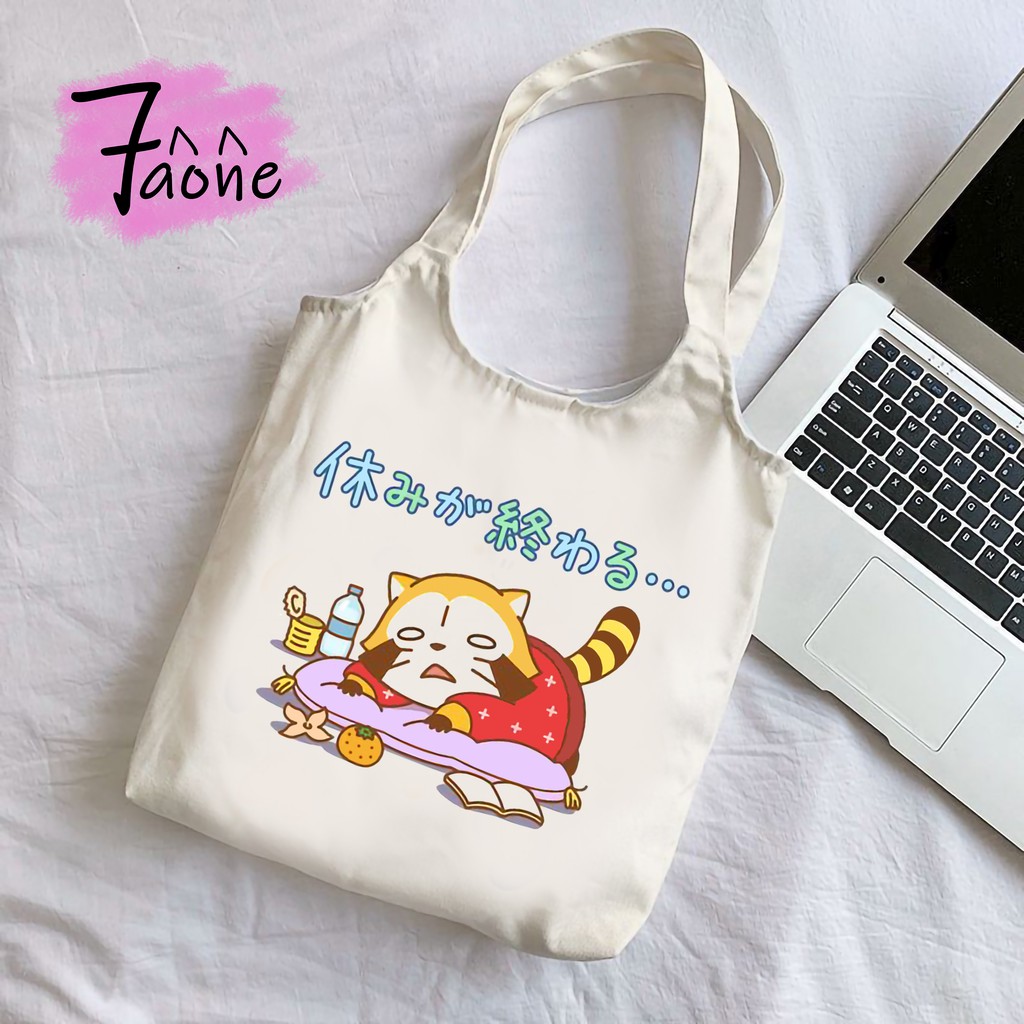 TÚI TOTE QUAI TRÒN CÁO CUTE ĐEO VAI CÓ TÚI CON VẢI CANVAS