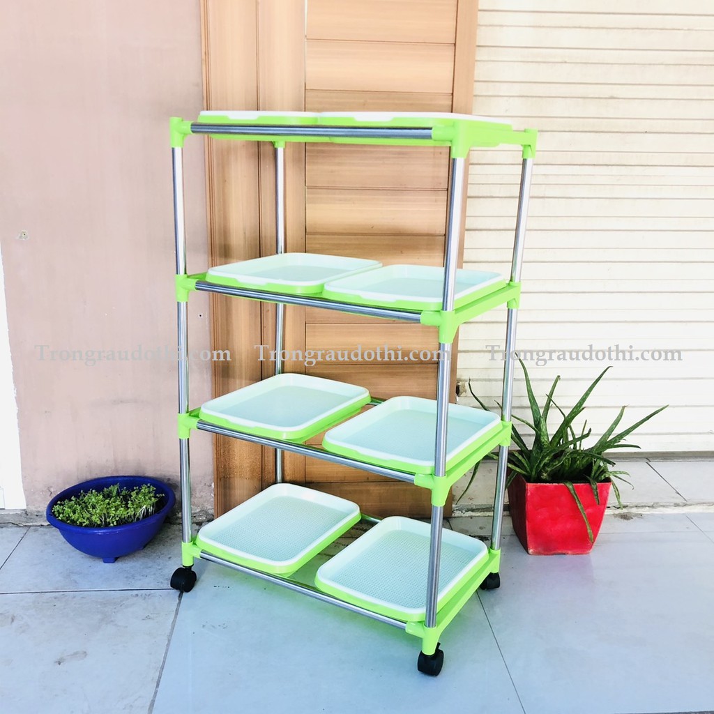 (TẶNG 0.5KG HẠT GIỐNG RAU MẦM ĐẬU HÀ LAN + 1 VÒI XỊT) Bộ trồng rau mầm 4 tầng 8 chậu