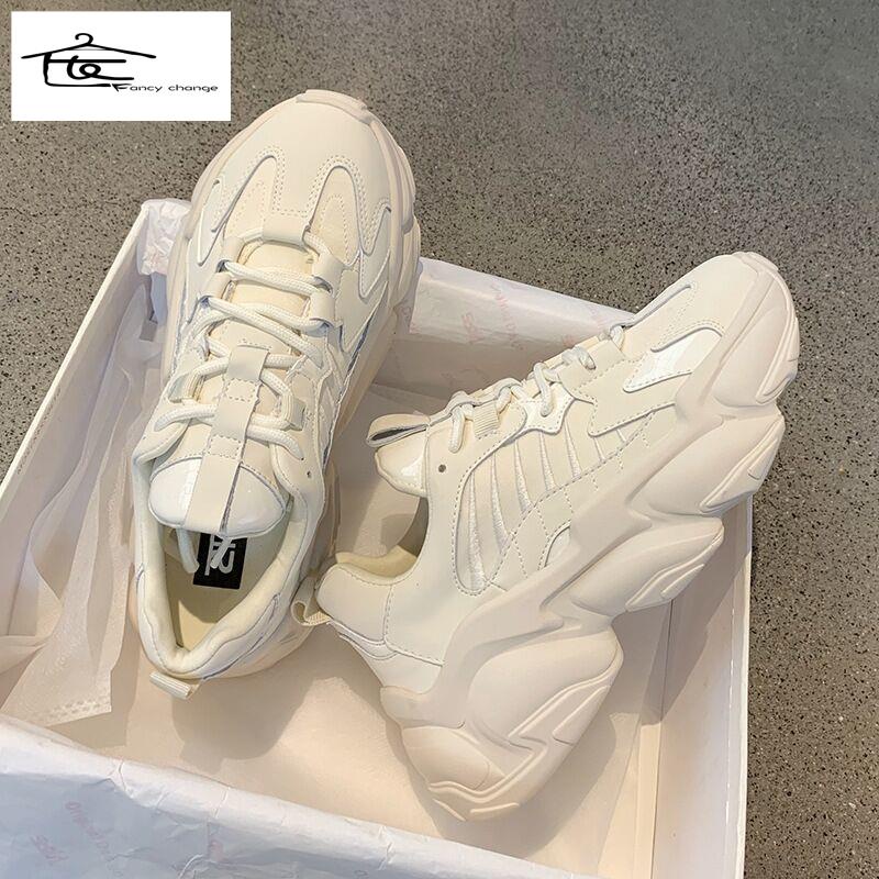 Giày Đế Dày Tăng Chiều Cao Thoải Mái Màu Trắng Đen Thời Trang Xuân Hè Cho Nữ