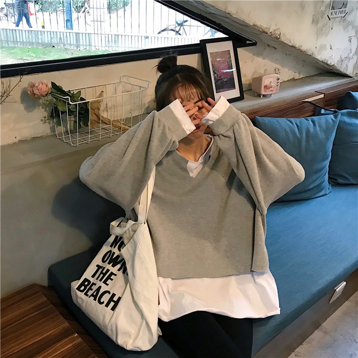 SUXI Áo Thun Dài Tay Cổ Tròn Dáng Suông Dễ Phối Đồ Thời Trang Hàn Quốc Cho Nữ