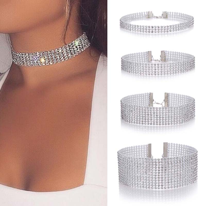 Dây chuyền choker đính đá pha lê lấp lánh thời trang dành cho nữ