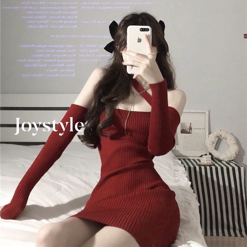 Đầm Body Trễ Vay Cổ Chéo Đỏ Đô Noel -PVN09.