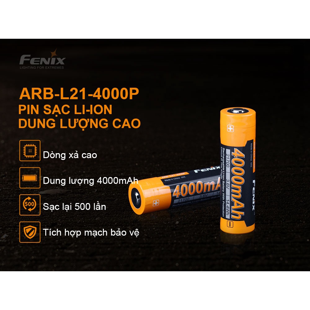 Pin sạc FENIX 21700 dung lượng 4000 mAh dòng xả cao 18A