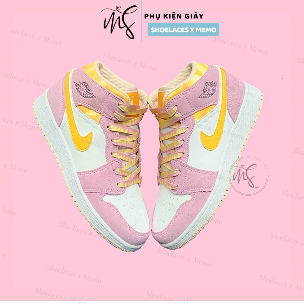 Dây Giày Custom Nike Air Jordan 1 Kem Cheese 'Strawberry Ice Cream' Màu Hồng Vàng