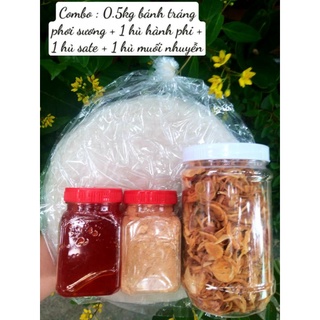 Combo 0.5kg bánh tráng phơi sương + hủ muối nhuyễn + hủ hành phi + hủ sate
