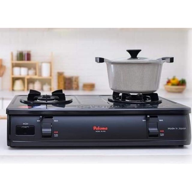 Bếp gas Paloma PA-7PEJ - Bếp đôi màu đen, 6.6 kW, Nhật Bản