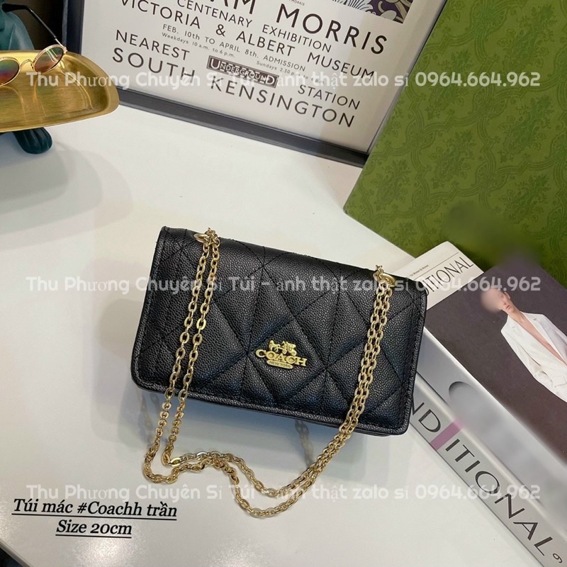 Túi đeo chéo, kẹp nách trần ô trám da sần đính logo nổi siêu xinh (ảnh thật)