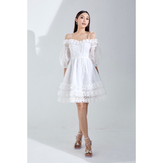 LALLA - Đầm bẹt vai hai dây tay lỡ bèo tầng nữ