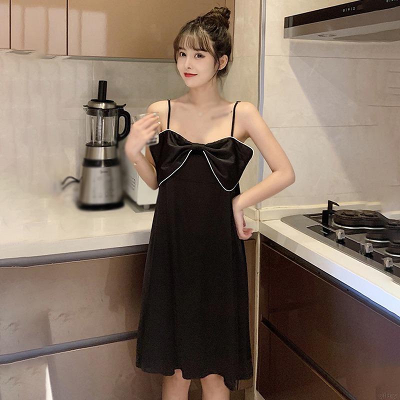 Đầm ngủ hai dây mỏng đính nơ thoải mái thời trang mùa hè Hàn Quốc